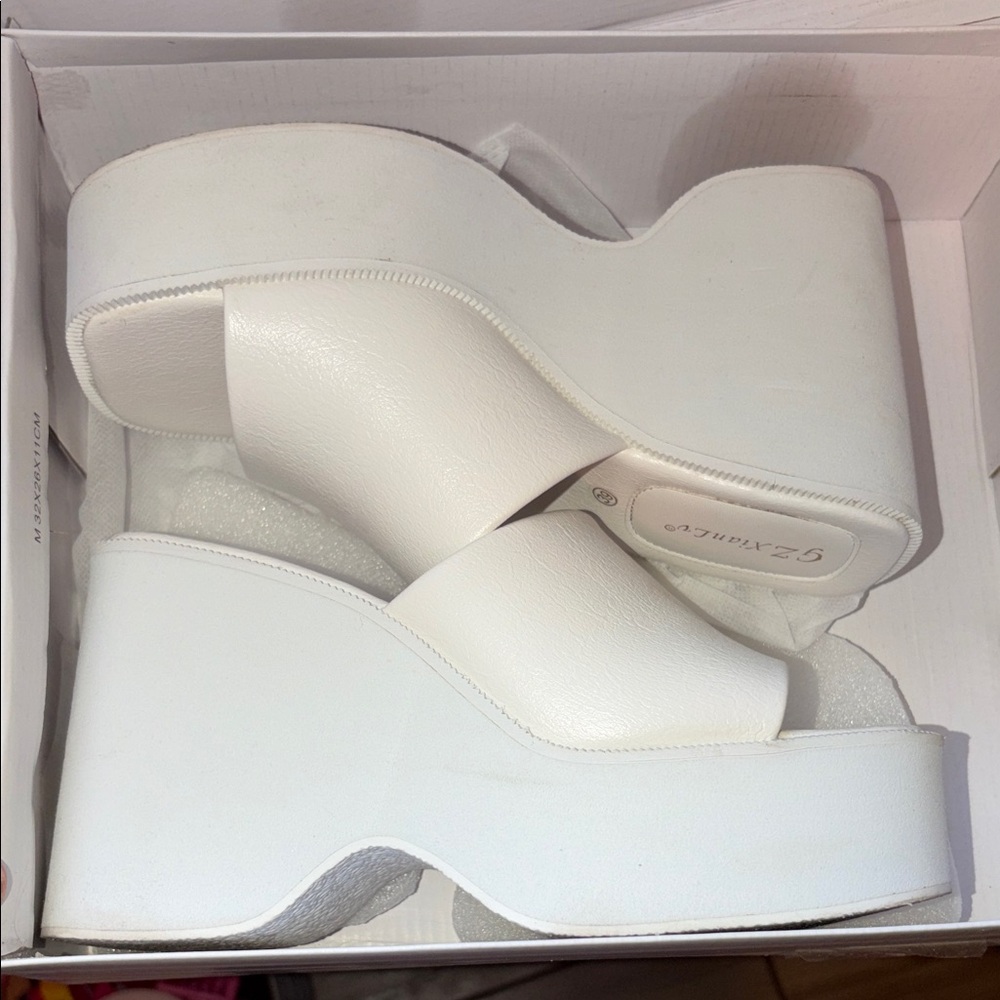 SHEIN White Platform Wedge Slide Sandals